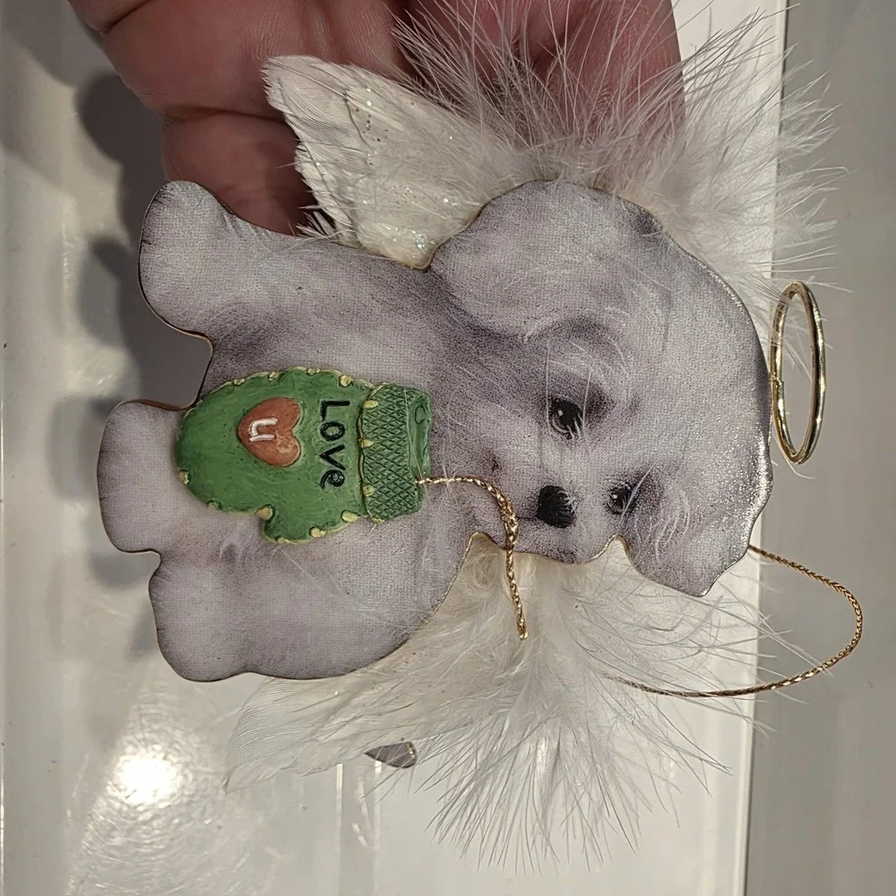 The Bradford Editions Heavenly Waggn Tails‎ Angel Dog Porcelain Ornaments 4pc